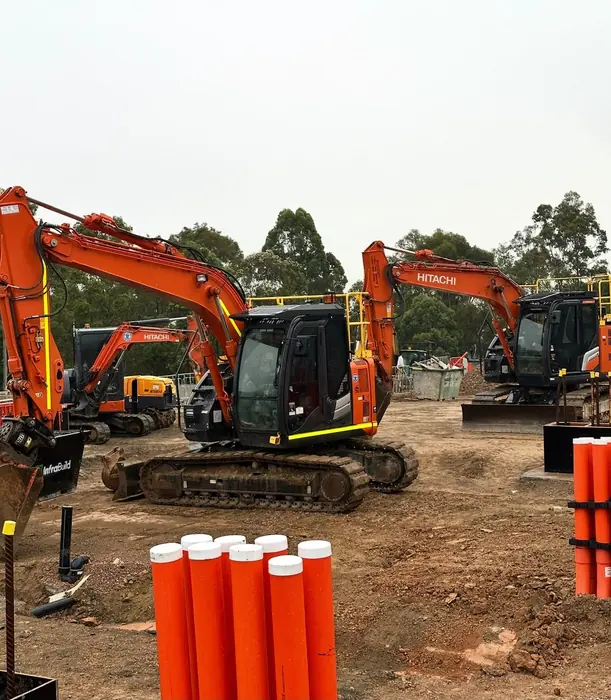 Hitachi excavators working together on a civil site
